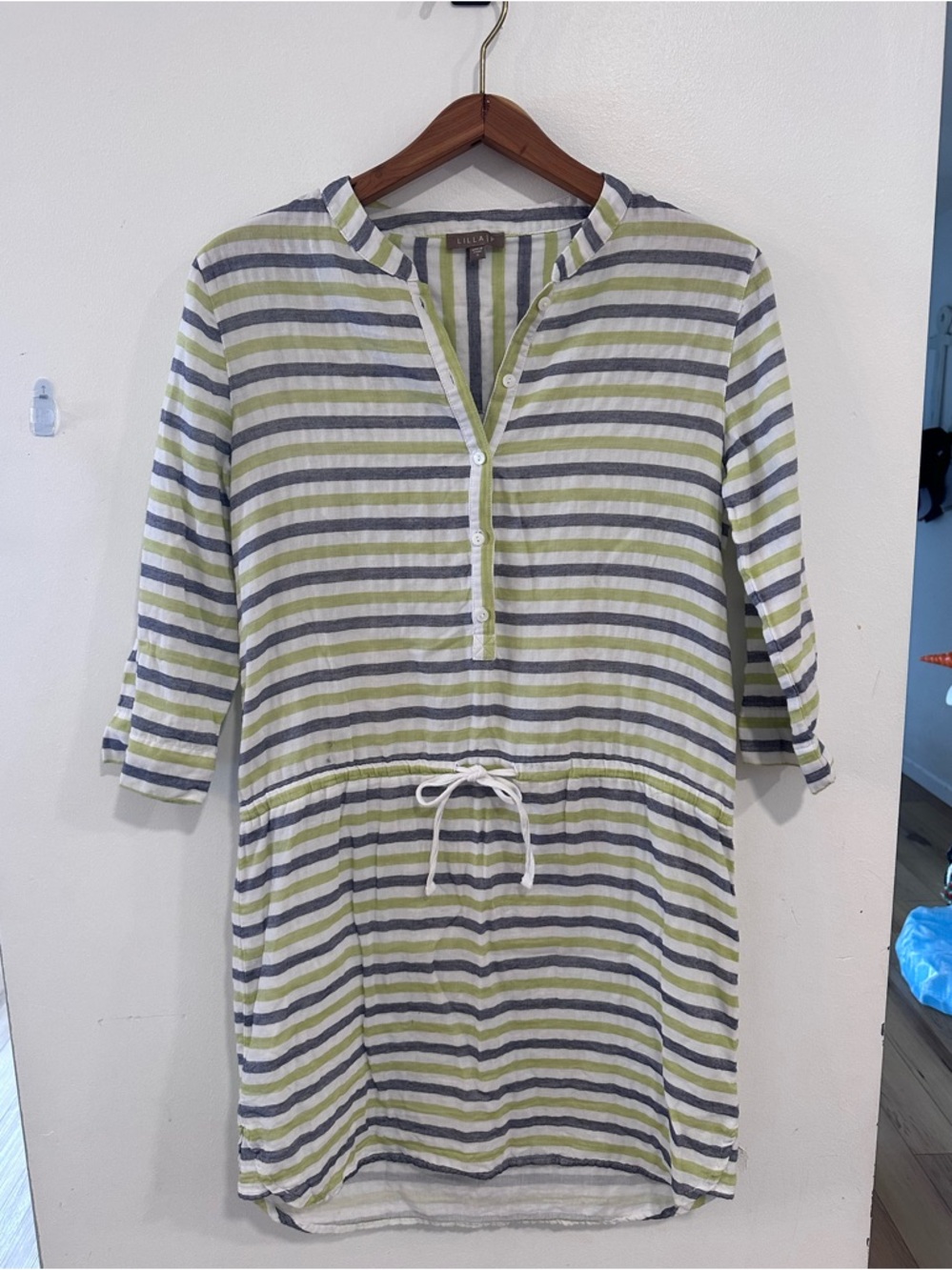 Lilla P Mini Shirt Dress Women's Size Small Blue Green Stripes Nautical Beachy